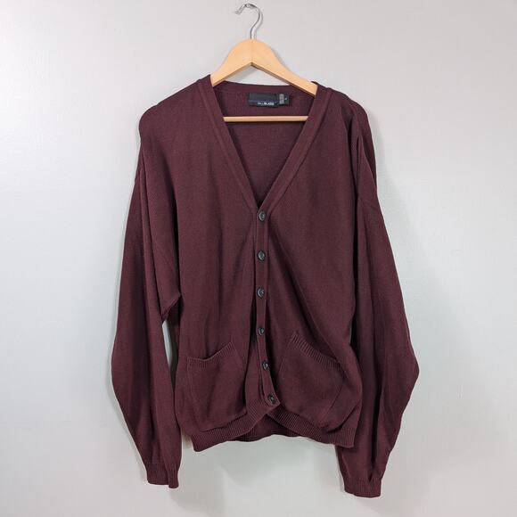 Vintage Bill Blass Cardigan Sweater Mens L Red 90S Cotton Usa Button Vneck Work - Picture 1 of 9